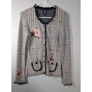 Tricot Chic art to‎ wear knit Embroidered cardigan made in Italy Size 8